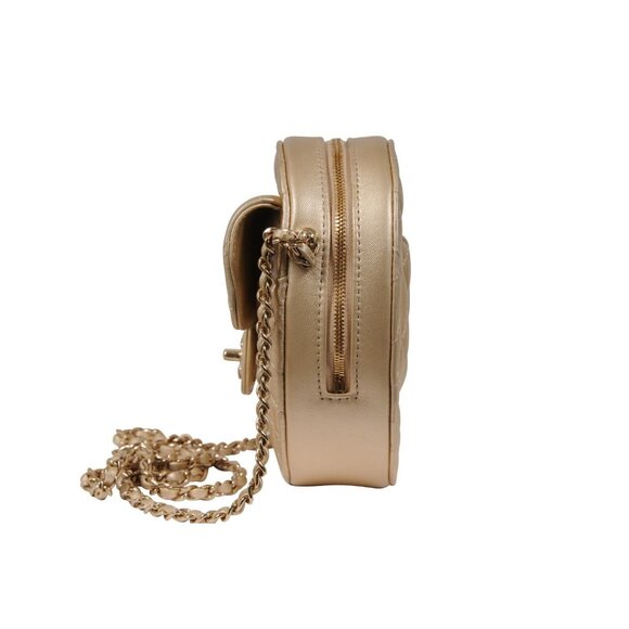 Chanel Womens Gold Metallic Lambskin Quilted CC Logo Large Heart Crossbody Bag - Picture 6 of 12